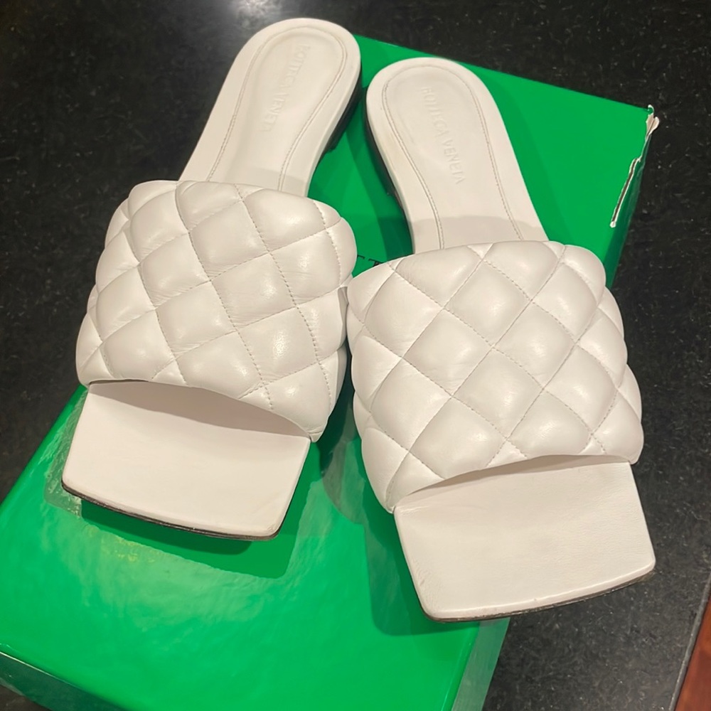 Bottega Veneta White Quilted Slide Sandals